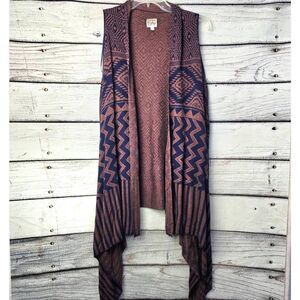 Como Vintage Open Front Aztec Knit Vest L